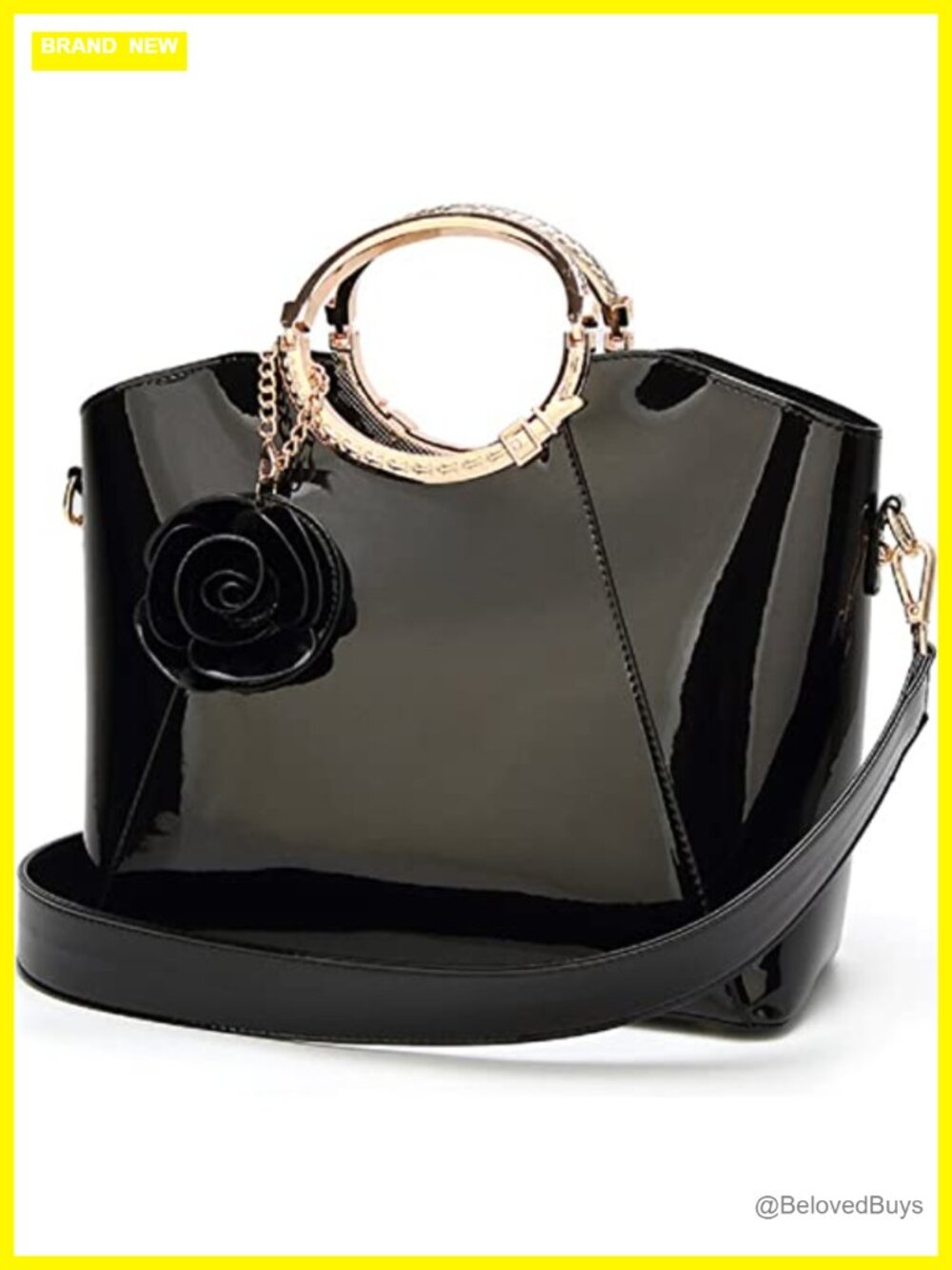 Faux Leather Satchel Handbag Women Evening Party Tote Flower Pendant Top Handle